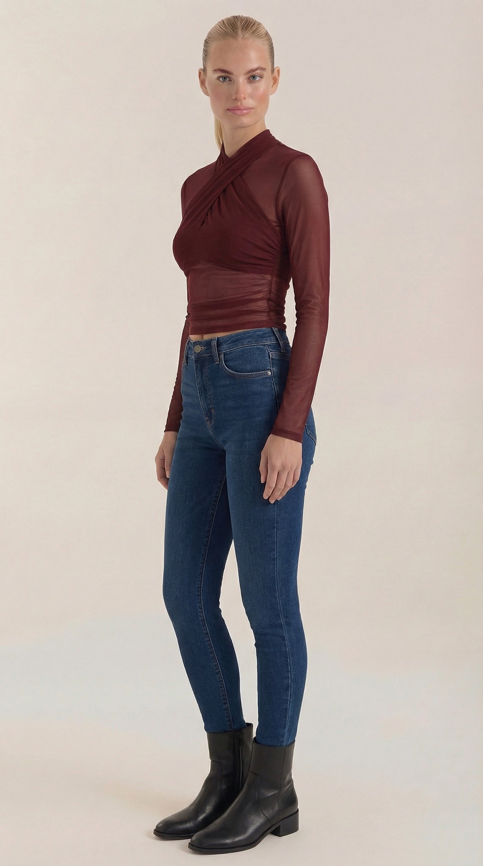 Georgia Sheer Wrap Mesh Top
