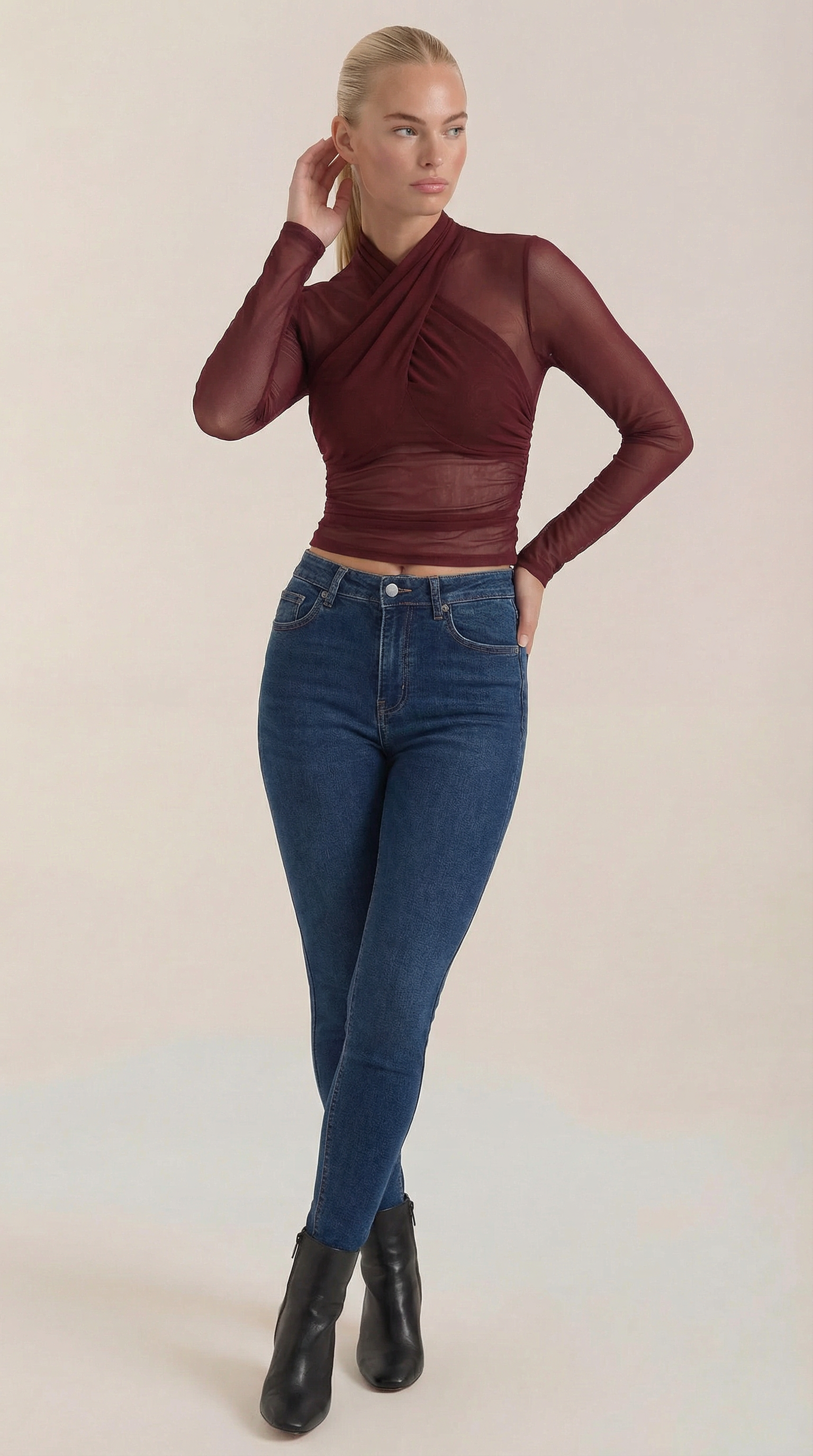 Georgia Sheer Wrap Mesh Top