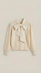 Jacqueline Ribbed Bow Neck Tie Sweater