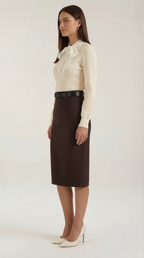 Jacqueline Ribbed Bow Neck Tie Sweater