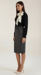 Jacqueline Ribbed Bow Neck Tie Sweater