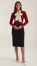 Jacqueline Ribbed Bow Neck Tie Sweater