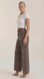 Leigh High-Waisted Plaid Trousers