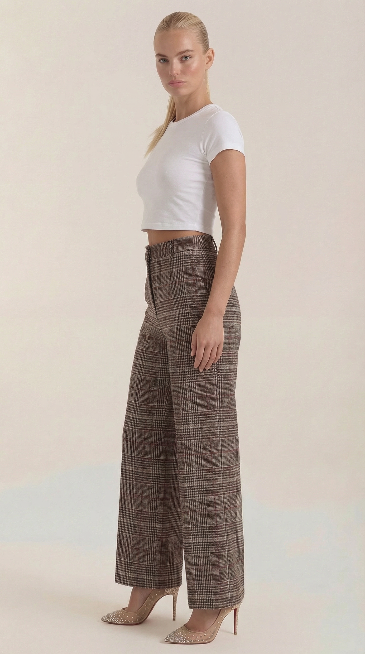 Leigh High-Waisted Plaid Trousers