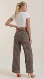 Leigh High-Waisted Plaid Trousers