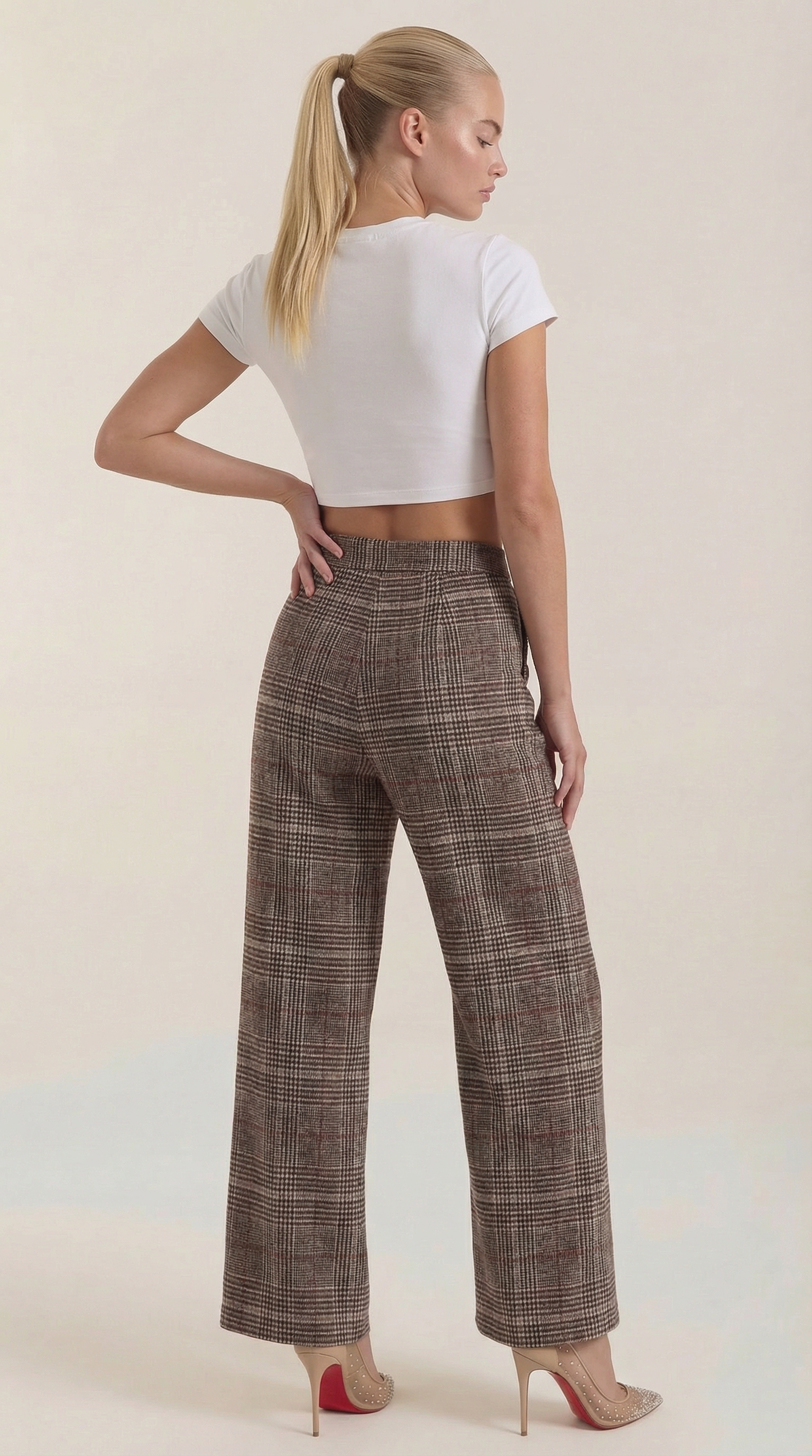 Leigh High-Waisted Plaid Trousers