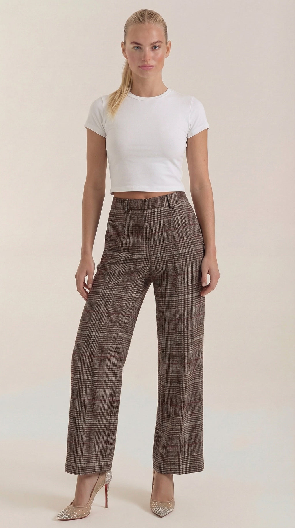 Leigh High-Waisted Plaid Trousers