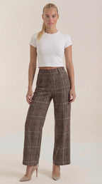 Leigh High-Waisted Plaid Trousers