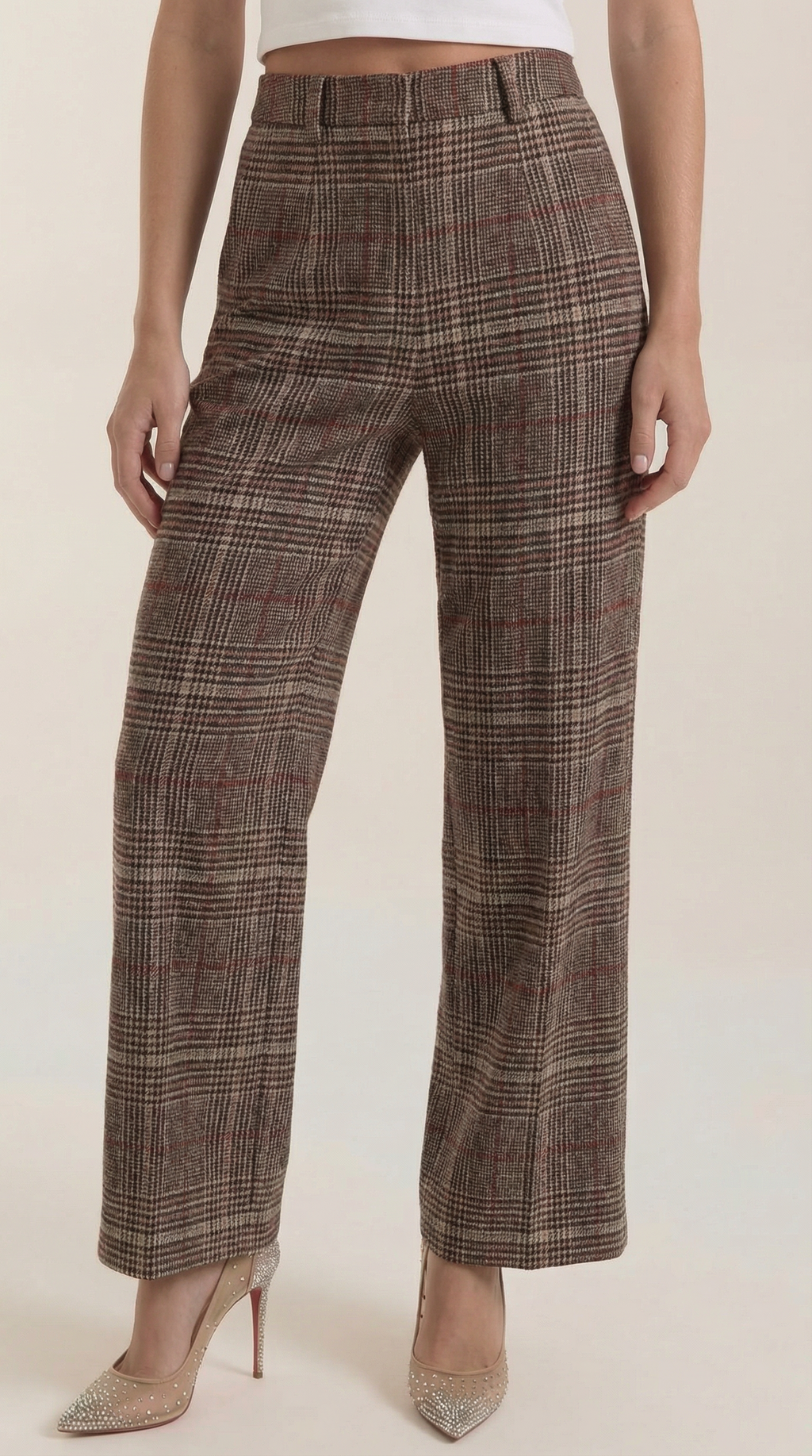 Leigh High-Waisted Plaid Trousers