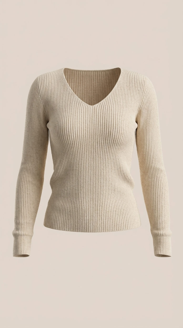 Michelle Ribbed V-Neck Sweater