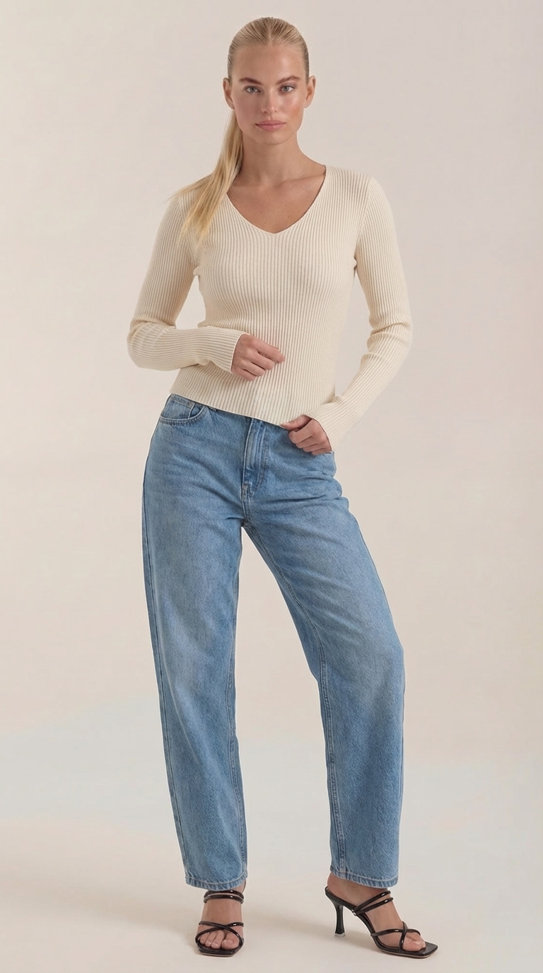 Michelle Ribbed V-Neck Sweater