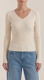 Michelle Ribbed V-Neck Sweater