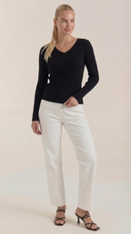 Michelle Ribbed V-Neck Sweater