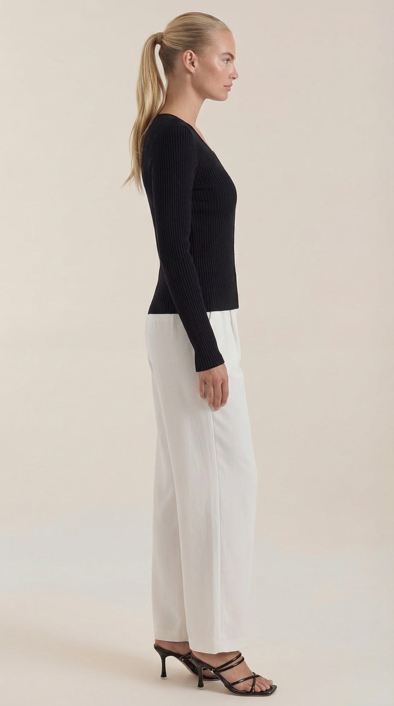 Michelle Ribbed V-Neck Sweater