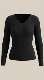 Michelle Ribbed V-Neck Sweater