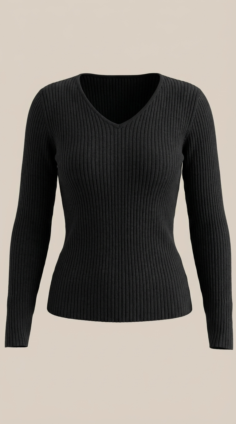 Michelle Ribbed V-Neck Sweater