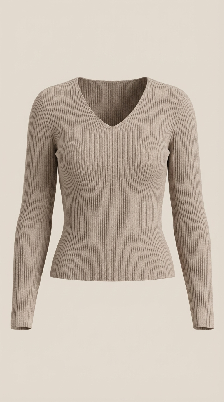 Michelle Ribbed V-Neck Sweater