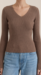 Michelle Ribbed V-Neck Sweater