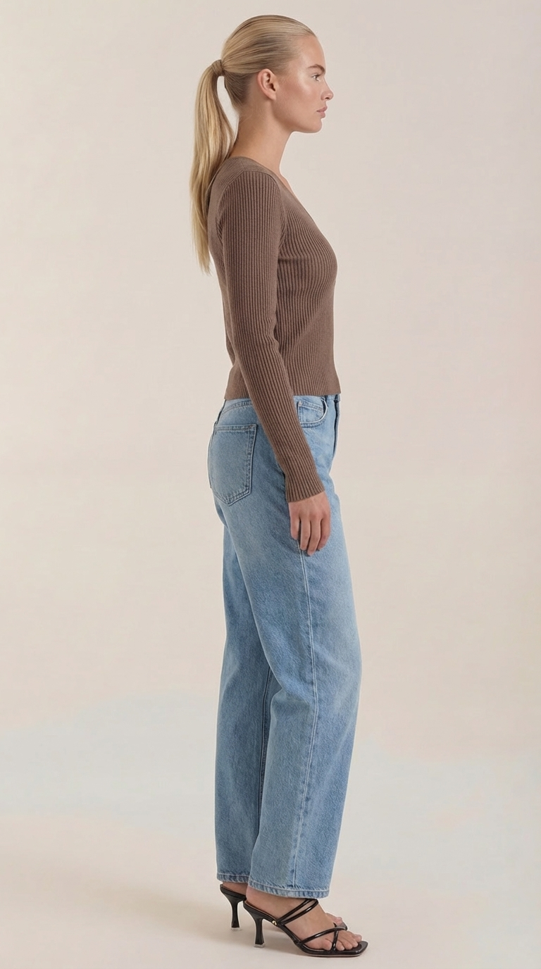 Michelle Ribbed V-Neck Sweater