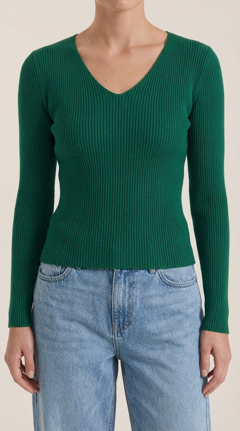 Michelle Ribbed V-Neck Sweater