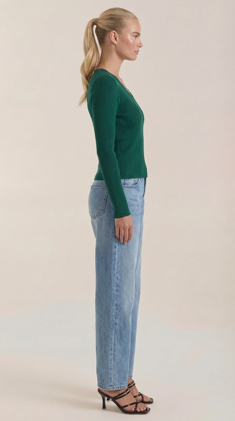 Michelle Ribbed V-Neck Sweater