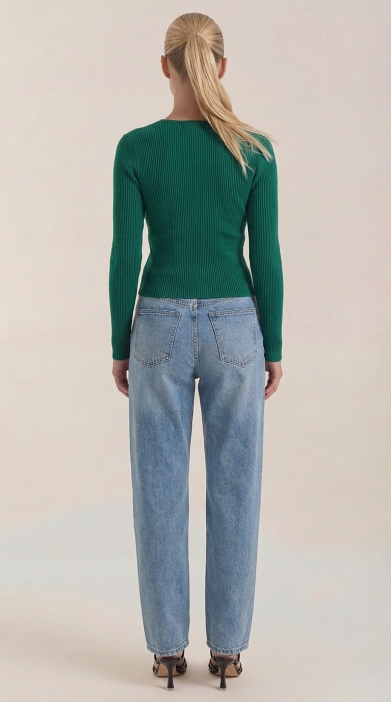 Michelle Ribbed V-Neck Sweater