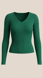 Michelle Ribbed V-Neck Sweater
