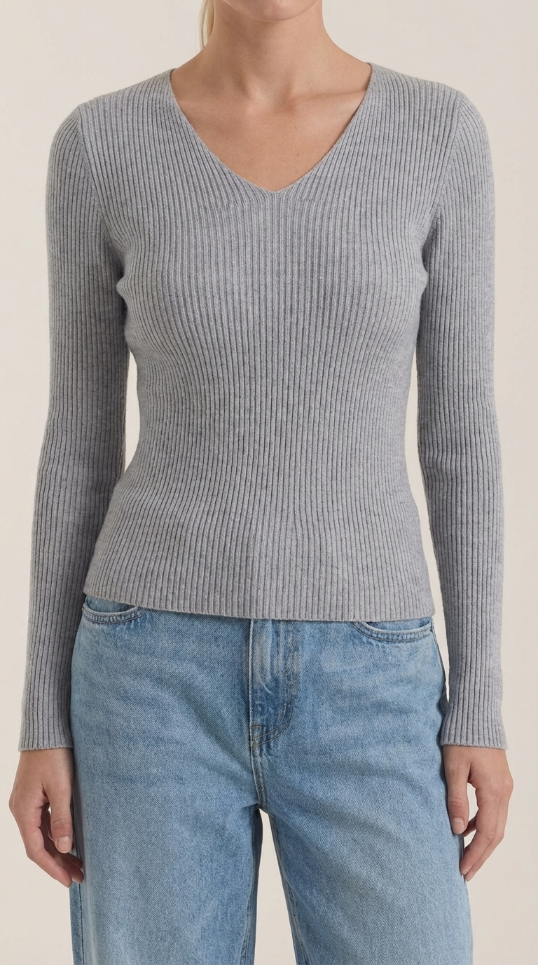 Michelle Ribbed V-Neck Sweater