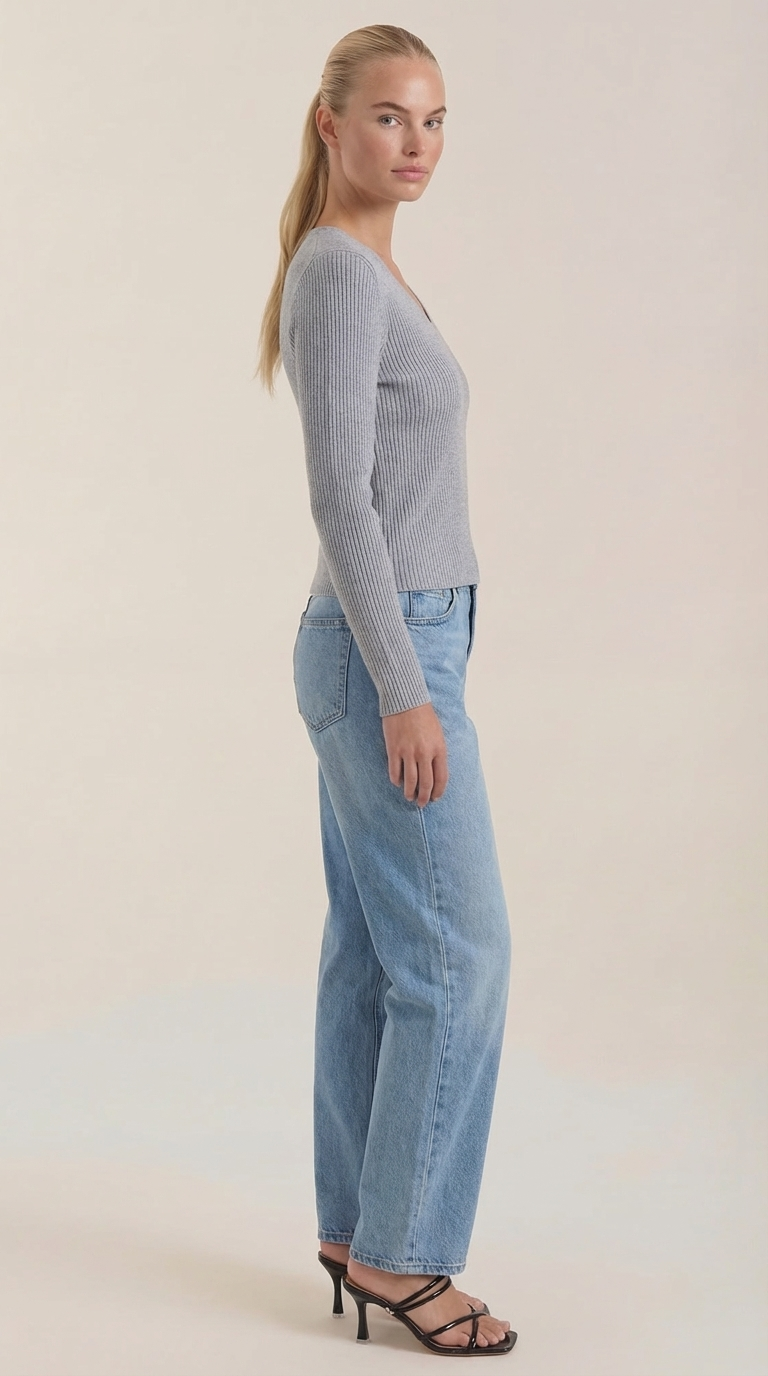 Michelle Ribbed V-Neck Sweater