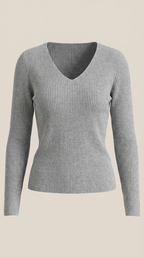 Michelle Ribbed V-Neck Sweater