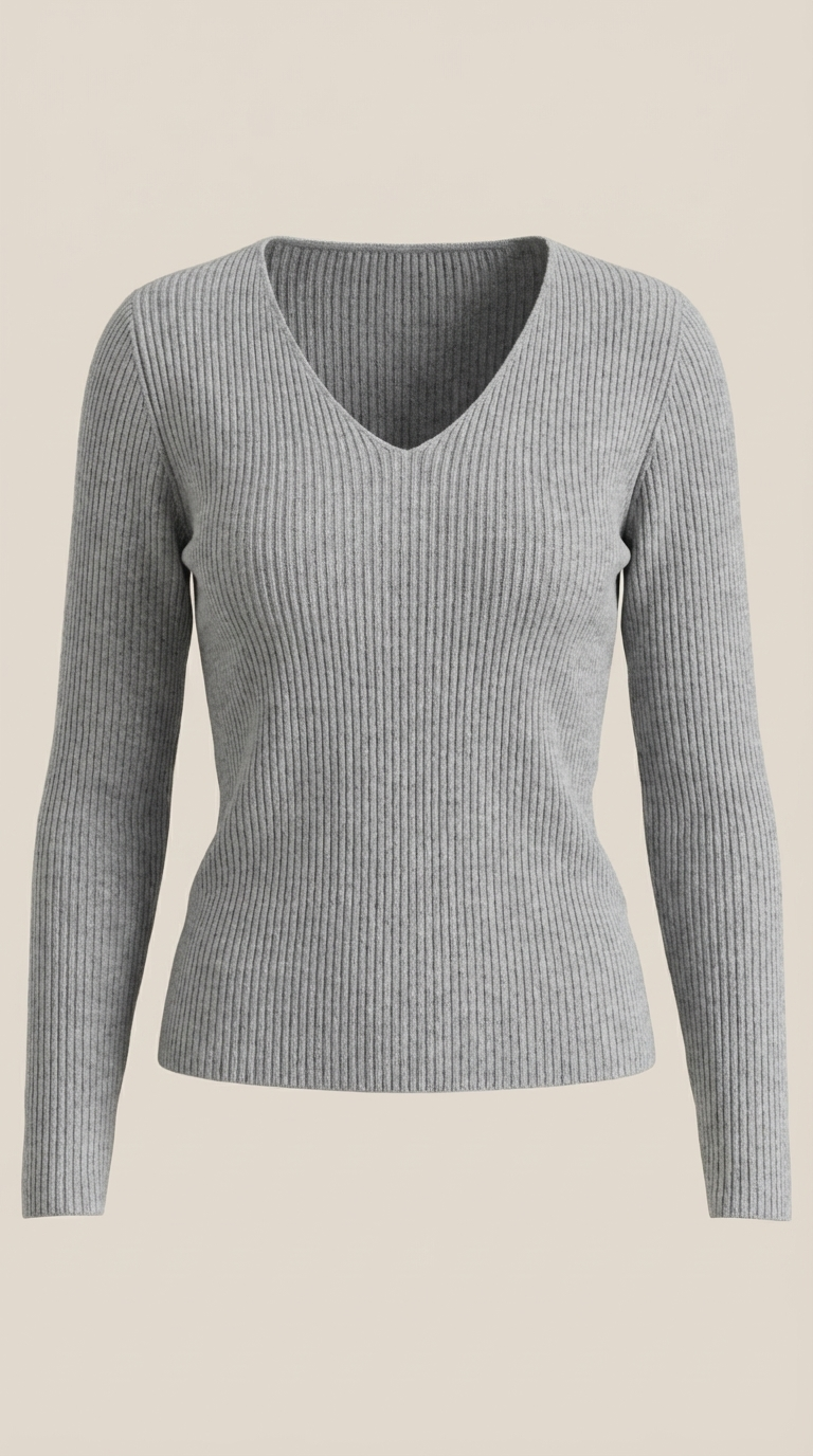 Michelle Ribbed V-Neck Sweater