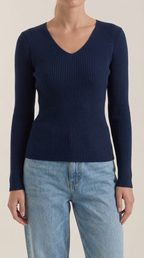 Michelle Ribbed V-Neck Sweater