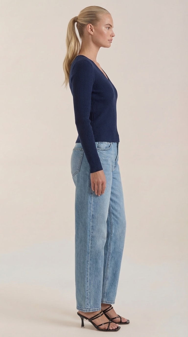 Michelle Ribbed V-Neck Sweater