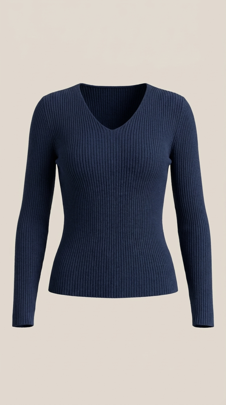 Michelle Ribbed V-Neck Sweater