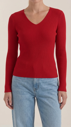 Michelle Ribbed V-Neck Sweater