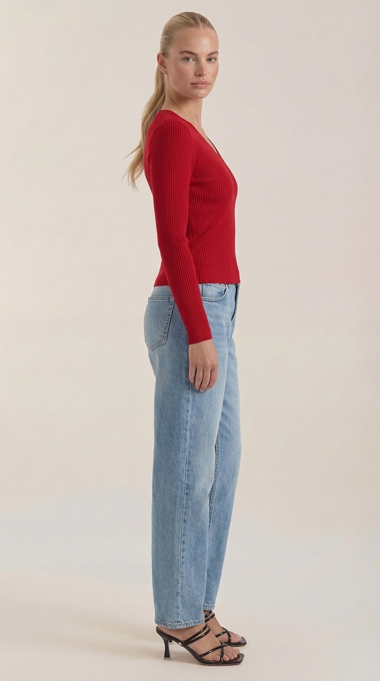 Michelle Ribbed V-Neck Sweater