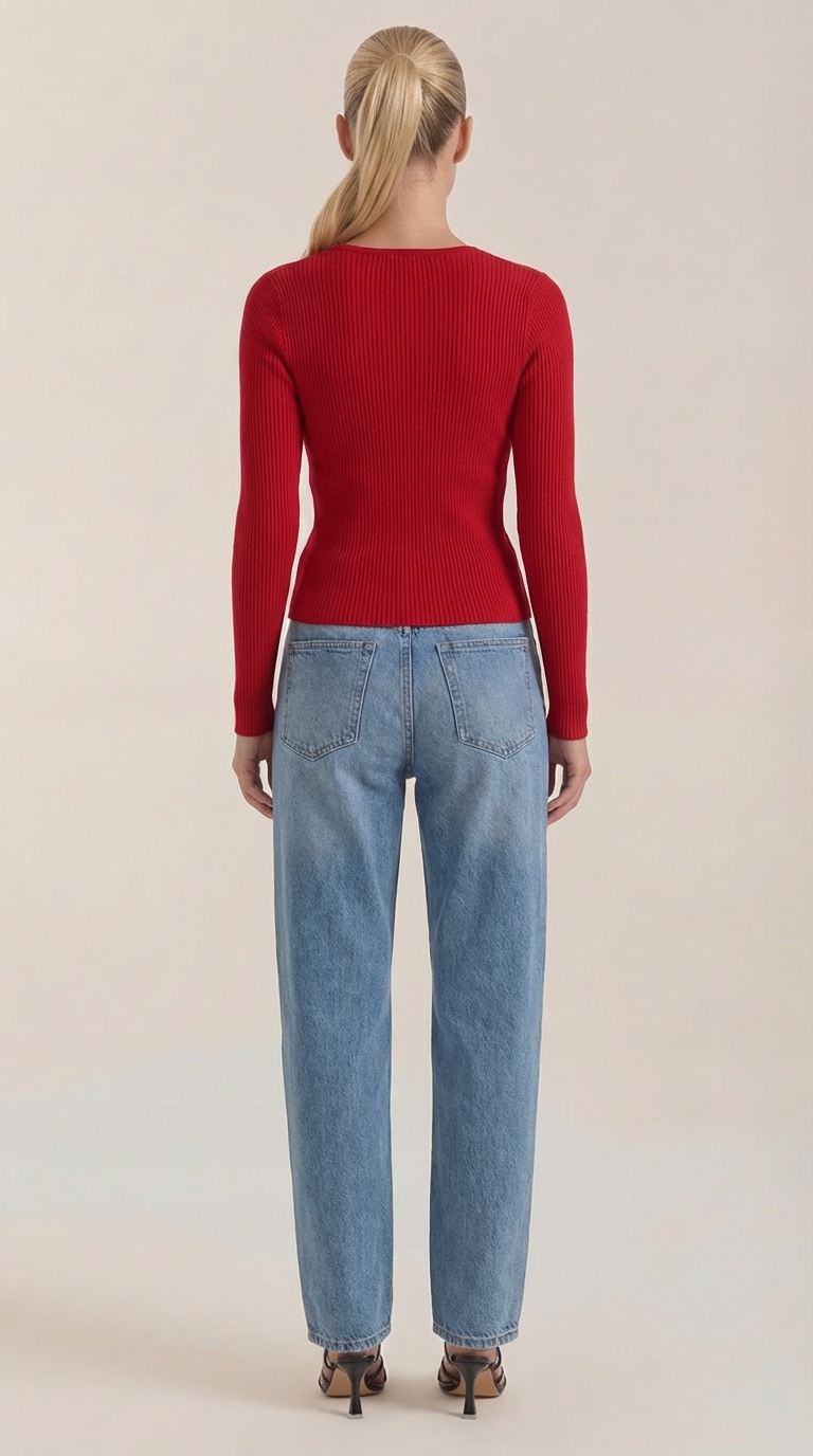 Michelle Ribbed V-Neck Sweater