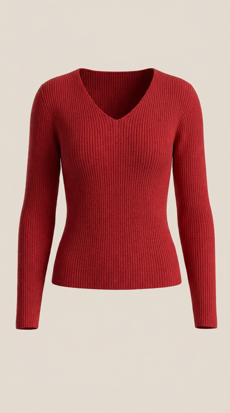 Michelle Ribbed V-Neck Sweater
