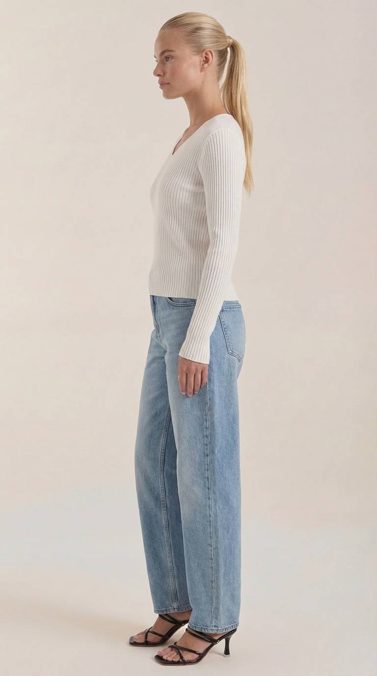 Michelle Ribbed V-Neck Sweater