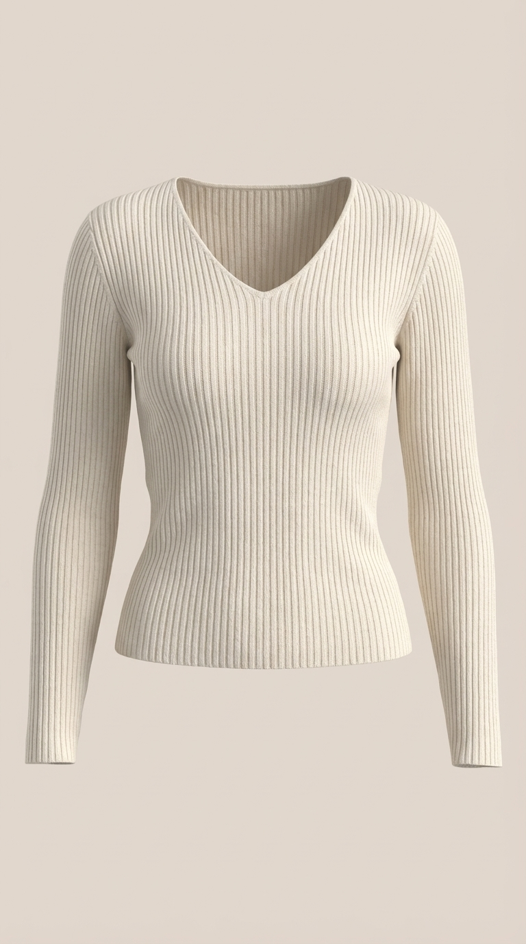 Michelle Ribbed V-Neck Sweater