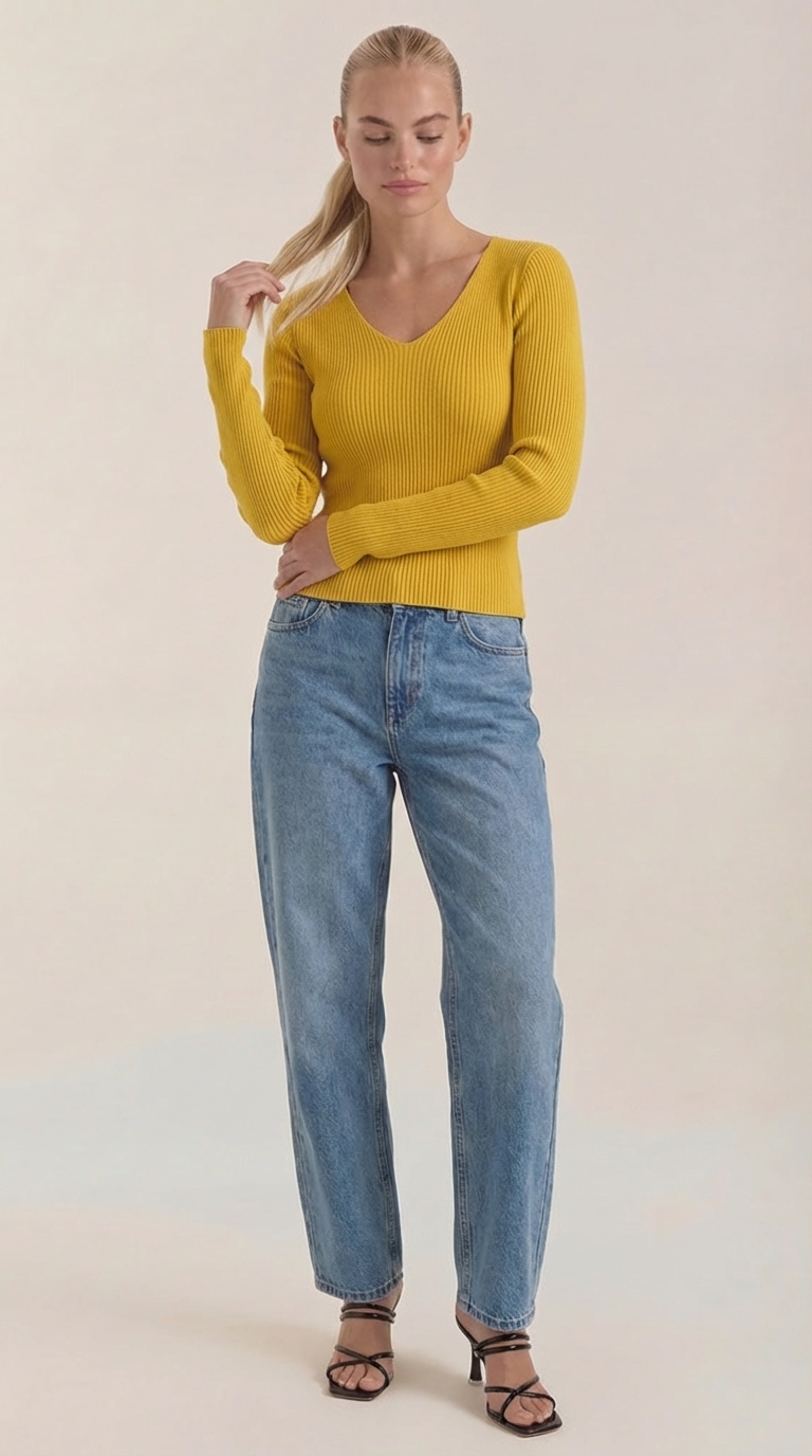Michelle Ribbed V-Neck Sweater
