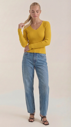 Michelle Ribbed V-Neck Sweater