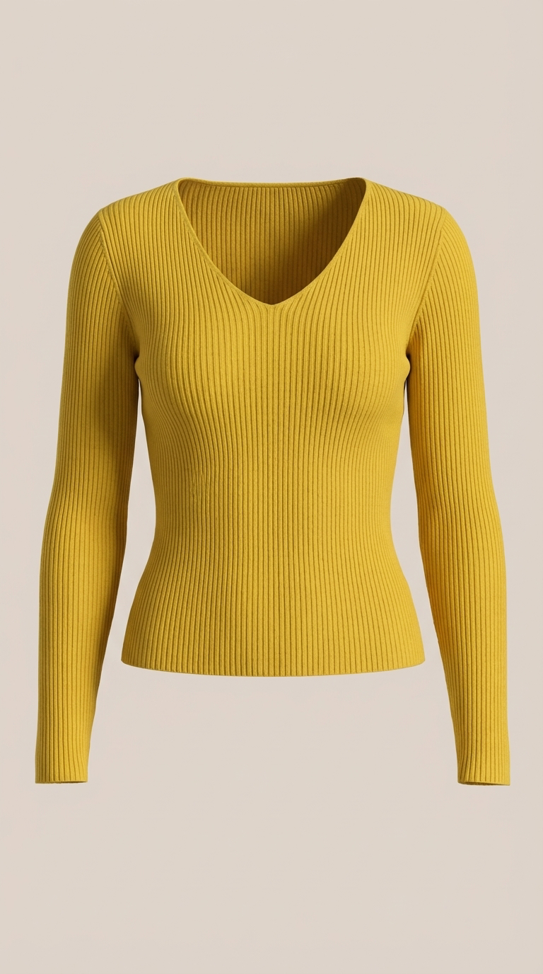 Michelle Ribbed V-Neck Sweater