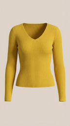 Michelle Ribbed V-Neck Sweater