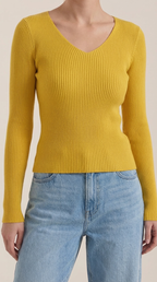 Michelle Ribbed V-Neck Sweater