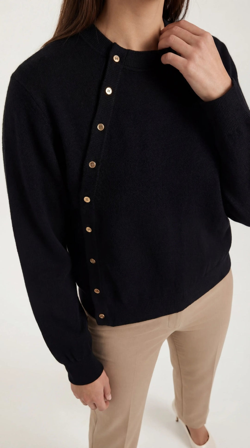 Norma Asymmetric Button Wool Top