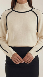 Rachel Contrast Piping High Neck Sweater