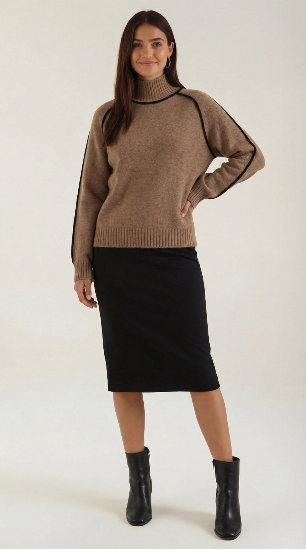 Rachel Contrast Piping High Neck Sweater