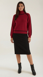 Rachel Contrast Piping High Neck Sweater