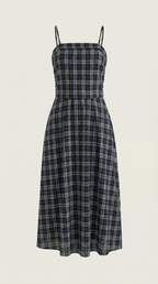 Ronda Square Neck Plaid Midi Sundress